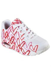 Buty sportowe Sneakersy damskie, Skechers Uno-Spread The Love. Białe obuwie sportowe damskie Skechers, bez wzorów, z materiału, trekkingowe. Za 309.99 zł.