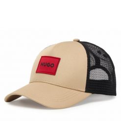 Czapka z daszkiem HUGO. Brązowe czapki i kapelusze męskie Hugo, bez wzorów. Za 199.99 zł.