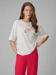 4F T-shirt regular z nadrukiem damski - biały S. Białe t-shirty damskie 4f, s, bez wzorów, z dzianiny, klasyczne, bez kołnierzyka. Za 79.99 zł.