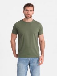 T-shirt męski klasyczny bawełniany BASIC - khaki V6 OM-TSBS-0146 - 4XL. Brązowe t-shirty męskie Ombre Clothing, m, bez wzorów, z bawełny, klasyczne, bez kołnierzyka. W wyprzedaży za 24.99 zł.