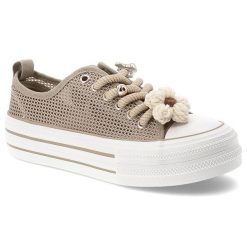 Sneakersy damskie Filippo, cholewka z materiału tekstylnego siateczkowego wiązanie z przodu na solidnej podeszwie, beżowe, DTN7855/26. Brązowe półbuty damskie Filippo, bez wzorów, bez zapięcia. Za 119.00 zł.