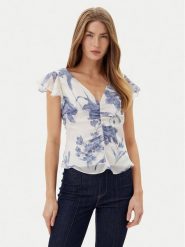Guess Bluzka W5GH86 WCWF2 Biały Classic Fit. Białe bluzki damskie Guess, xs, z aplikacjami, z syntetyku, bez kołnierzyka, bez ramiączek. Za 229.99 zł.