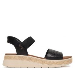 Sandały Skechers. Czarne sandały damskie Skechers, bez wzorów, bez obcasa, na płaskiej podeszwie, bez zapięcia. Za 319.99 zł.