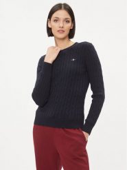 Gant Sweter 4800100 Granatowy Slim Fit. Niebieskie swetry damskie GANT, l, bez wzorów, z bawełny, bez kołnierzyka, bez ramiączek, bez kaptura. Za 429.99 zł.