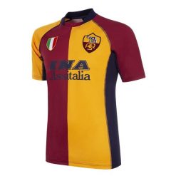 Koszulka piłkarska retro dla dorosłych AS Roma 2001-02 - Czerwona-Pomarańczowa. Czerwone koszulki sportowe męskie COPA FOOTBALL, s, bez wzorów, bez kołnierzyka, bez ramiączek, do piłki nożnej. Za 383.47 zł.