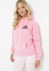 Różowa Bluza z Kapturem i Nadrukiem Masunes. Czerwone bluzy damskie Born2be, xl, bez wzorów, z polaru, z kapturem. Za 39.99 zł.