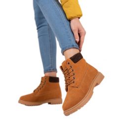 Original Walkman Shoes Camelowe Traperki Ze Skóry brązowe. Brązowe śniegowce i trapery damskie ze skóry. Za 141.46 zł.