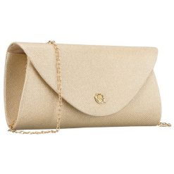 Złota, brokatowa kopertówka damska wykonana z tkaniny syntetycznej Rovicky R-XS029-2. Żółte kopertówki damskie ROVICKY, bez wzorów, z syntetyku, bez dodatków. Za 45.00 zł.