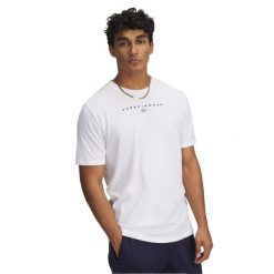 Męska Koszulka Z Krótkim Rękawem Stacked Logo. Białe koszulki sportowe męskie Under Armour, m, bez wzorów, bez kołnierzyka, bez ramiączek, trekkingowe. Za 148.99 zł.
