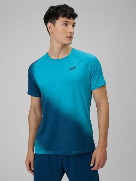 4F Koszulka treningowa regular szybkoschnąca męska - turkusowa XXL. Niebieskie koszulki sportowe męskie 4f, m, bez wzorów, ze skóry, bez kołnierzyka, bez ramiączek. Za 129.99 zł.