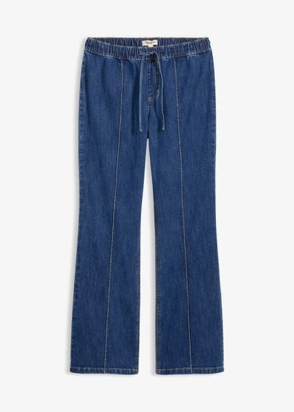 Dżinsy bootcut ze średnim stanem, wygodny pas. Niebieskie jeansy damskie bonprix. Za 149.99 zł.