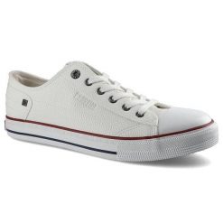 Trampki męskie Big Star, sznurowane z syntetyczną cholewką wzmocnionym noskiem metalowymi oczkami oraz gumową podeszwą, białe, II174001. Białe półbuty na co dzień męskie Big Star, z gumy, biznesowe, bez zapięcia. Za 95.00 zł.