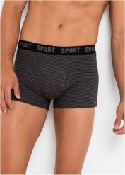 Bokserki o dopasowanym kroju z bawełną (3 pary). Czarne bokserki męskie bonprix, m, bez wzorów, z bawełny. Za 64.99 zł.