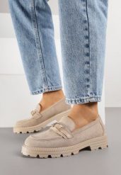 Beżowe Mokasyny Ozdobione Klamrą Wildbluff. Brązowe mokasyny damskie Born2be, z jeansu, biznesowe. Za 99.99 zł.