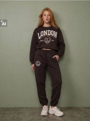 Bluza crewneck z napisem London - brązowy. Brązowe bluzy damskie Sinsay, l, bez wzorów, bez kaptura. Za 39.99 zł.