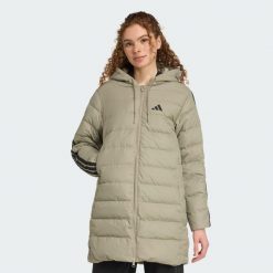 Parka z kapturem Essentials CLIMAWARM 3-Stripes Light Down. Szare parki damskie Adidas, xs, bez wzorów, z kapturem. Za 649.00 zł.