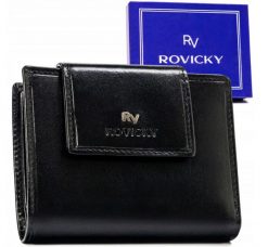 Portfel skórzany Rovicky RV-70613-9-BCA czarny. Czarne portfele damskie ROVICKY, z aplikacjami, ze skóry. Za 74.00 zł.
