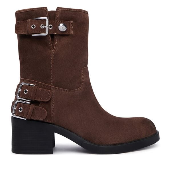 Botki Guess. Brązowe botki damskie Guess, bez obcasa, na słupku, bez zapięcia. Za 764.99 zł.