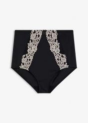 Figi lekko modelujące. Czarne bielizna wyszczuplająca bonprix, bez wzorów, z koronki. Za 77.99 zł.