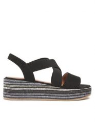 Clara Barson Sandały LIVIA WS22127-03 Czarny. Czarne sandały damskie Clara Barson, bez wzorów, z materiału, bez obcasa, na koturnie, bez zapięcia. Za 129.99 zł.