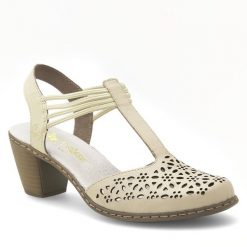 Sandały Rieker. Białe klapki damskie Rieker, bez wzorów, bez obcasa, na słupku, bez zapięcia. Za 289.99 zł.