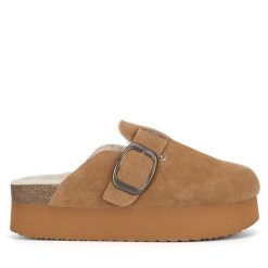 Klapki Badura. Brązowe klapki damskie Badura, bez wzorów, bez obcasa. Za 139.99 zł.