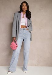Niebieskie Jeansy z Wiskozą i Bawełną High Waist o Szerokim Kroju Helviola. Niebieskie jeansy damskie Renee, z podwyższonym stanem. Za 129.99 zł.