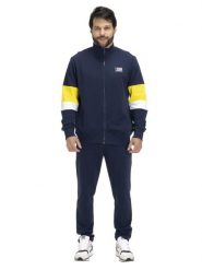 Bluza z pełny zamek błyskawiczny na co dzień. Niebieskie bluzy sportowe męskie LEONE 1947 APPAREL, s, bez wzorów, z dresówki, bez kaptura, na fitness i siłownię. Za 231.51 zł.