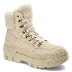 Botki damskie CheBello, ze skóry naturalnej licowej z wysoką cholewką klasycznym sznurowaniem na metalowych hakach, beżowe, 2970-403-MIC-S236. Brązowe kozaki damskie CheBello, ze skóry, przed kolano, bez obcasa, na płaskiej podeszwie. Za 450.99 zł.