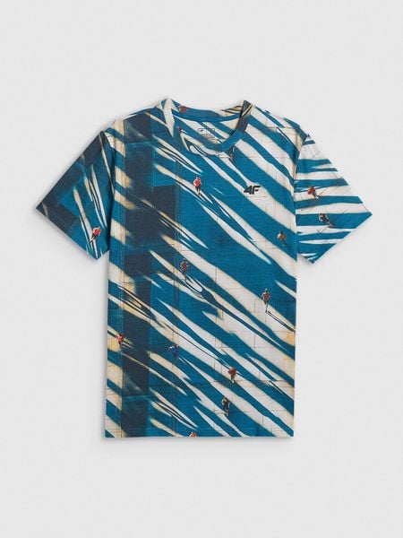4F T-shirt regular z nadrukiem męski - multikolor M. T-shirty męskie 4f, m, bez wzorów, z materiału, bez kołnierzyka. W wyprzedaży za 49.99 zł.