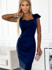 Sukienka Model 318-5 Navy - Numoco. Niebieskie sukienki damskie NUMOCO, na co dzień, l, z aplikacjami, z elastanu, eleganckie, bez kołnierzyka, plus size, bez ramiączek, mini, ołówkowe. Za 307.52 zł.