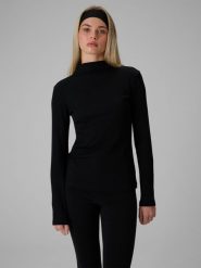 4F Longsleeve slim z prążkowanej dzianiny damski - czarny XL. Czarne t-shirty damskie 4f, m, bez wzorów, z dzianiny, bez kołnierzyka. Za 129.99 zł.