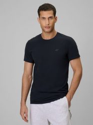 4F T-shirt slim gładki męski - granatowy S. Niebieskie t-shirty męskie 4f, m, bez wzorów, z bawełny, bez kołnierzyka. Za 59.99 zł.