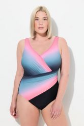 Damski Kostium kąpielowy cieniowanie miękkie miseczki drapowanie. Niebieskie kostiumy jednoczęściowe damskie Ulla Popken, plus size, bez wzorów, z elastanu, plus size, do pływania. Za 223.99 zł.