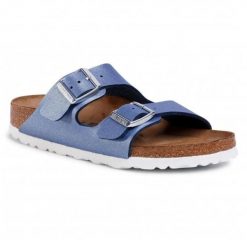 Klapki damskie Birkenstock Arizona BS regular. Niebieskie klapki damskie Birkenstock, bez wzorów, z materiału, klasyczne, bez obcasa. Za 287.00 zł.