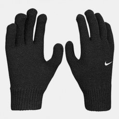NIKE Rękawice dzianinowe KNIT SWOOSH TG 2.0 black/white-L/XL. Czarne rękawiczki damskie Nike, na jesień, bez wzorów, z dzianiny. Za 52.40 zł.