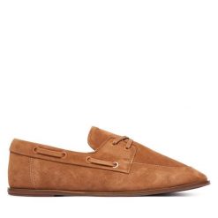 Półbuty Calvin Klein. Brązowe półbuty damskie Calvin Klein, bez wzorów, bez obcasa, na płaskiej podeszwie, bez zapięcia. Za 569.99 zł.