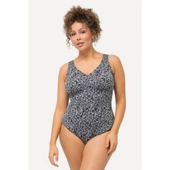 Damski Strój kąpielowy liście miękkie miseczki głębokie wycięcie na plecach. Czarne kostiumy jednoczęściowe damskie Ulla Popken, plus size, bez wzorów, z elastanu, sportowe, plus size, do pływania. Za 244.99 zł.