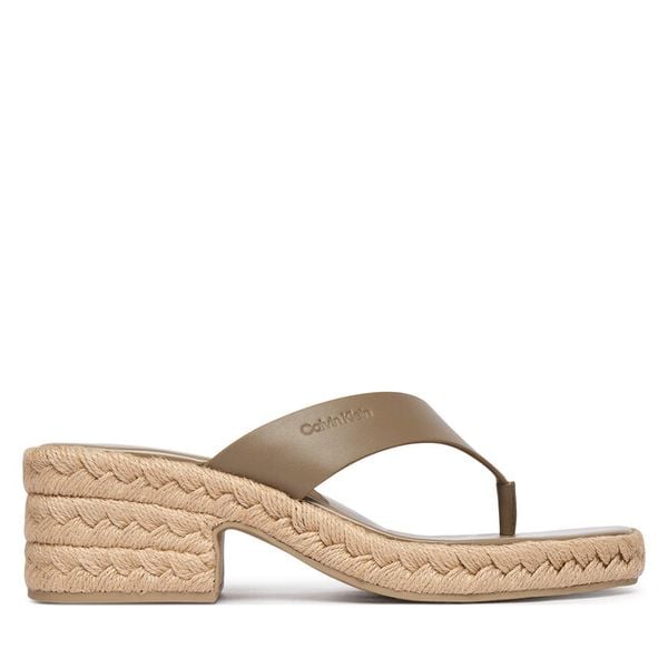 Japonki Calvin Klein. Brązowe klapki damskie Calvin Klein, bez wzorów, bez obcasa. Za 307.99 zł.