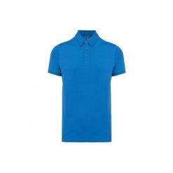 Koszulka polo z dżerseju Kariban. Niebieskie koszulki polo męskie KARIBAN, s, bez wzorów, z bawełny, eleganckie, bez ramiączek. Za 116.00 zł.