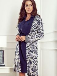 Sweter Kardigan Model 218-3 Blue Liście - Numoco. Niebieskie kardigany damskie NUMOCO, l, bez wzorów, z wiskozy, bez kołnierzyka, plus size, bez ramiączek, długie, z kapturem. Za 245.08 zł.
