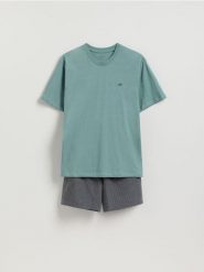 Dwuczęściowa piżama z bawełny - jasnozielony. Zielone piżamy męskie Reserved, l, bez wzorów, z bawełny, bez ramiączek. Za 99.99 zł.