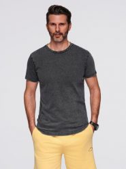 T-shirt męski z efektem sprania czarny V1 OM-TSWT-0116 L. Czarne t-shirty męskie Ombre, l, bez wzorów, bez kołnierzyka. Za 226.92 zł.