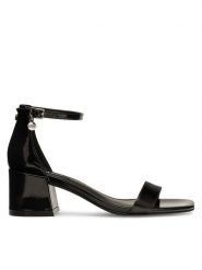 Nine West Sandały ERMINA FF-2308 Czarny. Czarne sandały damskie Nine West, bez wzorów, ze skóry, bez obcasa, na słupku, bez zapięcia. Za 199.99 zł.