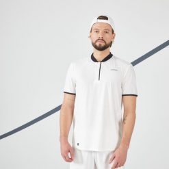 Koszulka do tenisa z krótkim rękawem męska Artengo DRY+. Białe koszulki sportowe męskie ARTENGO, m, bez wzorów, z elastanu, bez kołnierzyka, bez ramiączek, tenisowe. W wyprzedaży za 89.99 zł.