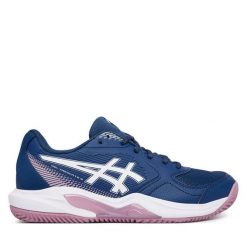 Buty do tenisa Asics. Niebieskie obuwie sportowe damskie Asics, bez wzorów, tenisowe. Za 309.99 zł.