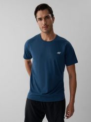 4F Koszulka do biegania regular szybkoschnąca męska - denim L. Niebieskie koszulki sportowe męskie 4f, l, bez wzorów, z denimu, bez kołnierzyka, bez ramiączek, do biegania. Za 129.99 zł.
