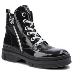 Botki damskie Nessi, naturalna skóra licowa z lakierowanym wykończeniem sznurowaną cholewką bocznym zamkiem i masywną podeszwą, czarne, 21108. Czarne kozaki damskie Nessi, ze skóry, bez obcasa. Za 309.00 zł.