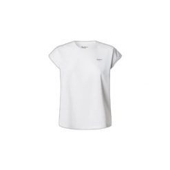 Koszulka damska Pepe Jeans Blooma. Białe koszulki sportowe damskie Pepe Jeans, bez wzorów, z jeansu, bez kołnierzyka, bez ramiączek. Za 133.00 zł.