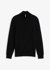 Elegancki sweter ze stójką z bawełny. Czarne swetry przez głowę męskie bonprix, m, bez wzorów, z bawełny, bez kołnierzyka. Za 109.99 zł.